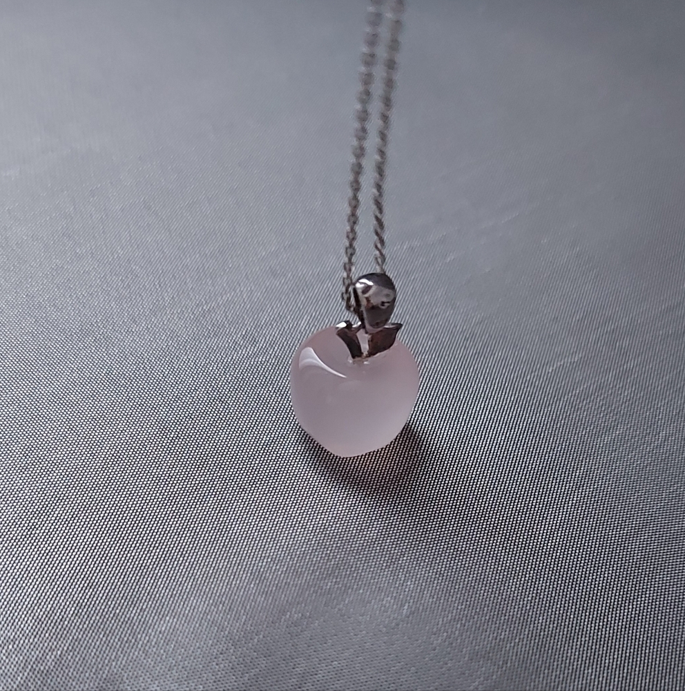 Dainty Rose Quartz Apple Pendant Necklace 925 Sterling Silver Chain - Picture 11 of 16
